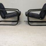 Pair of Prisunic edition armchairs, tubular steel and foam cushions, France, 1973