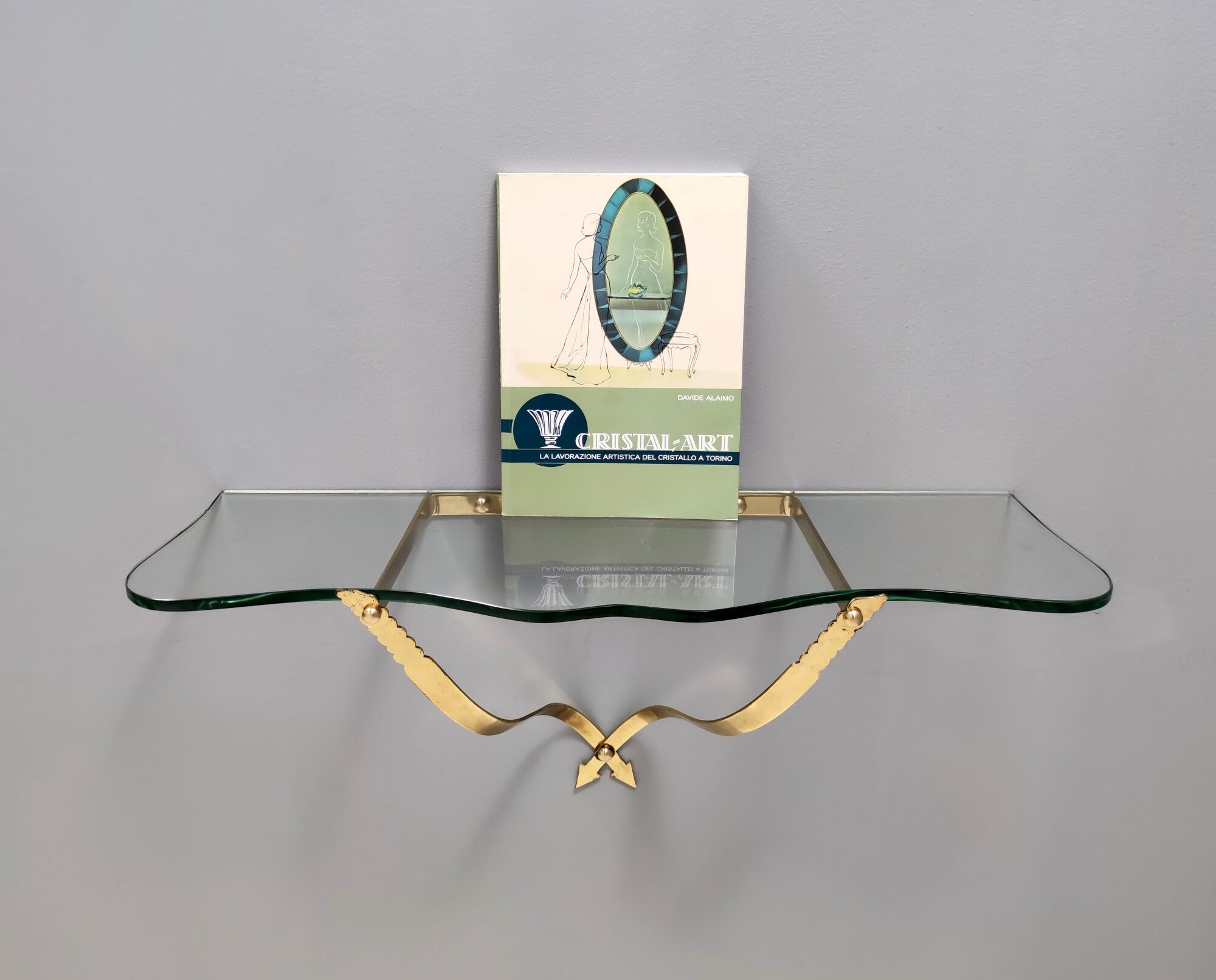 Vintage Crystal and Brass Wall-Mounted Console Table by Cristal Art, Turin Italy
