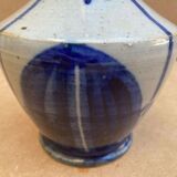 Glazed ceramic vase by Marcel Noverraz, signed, with vintage blue decoration.