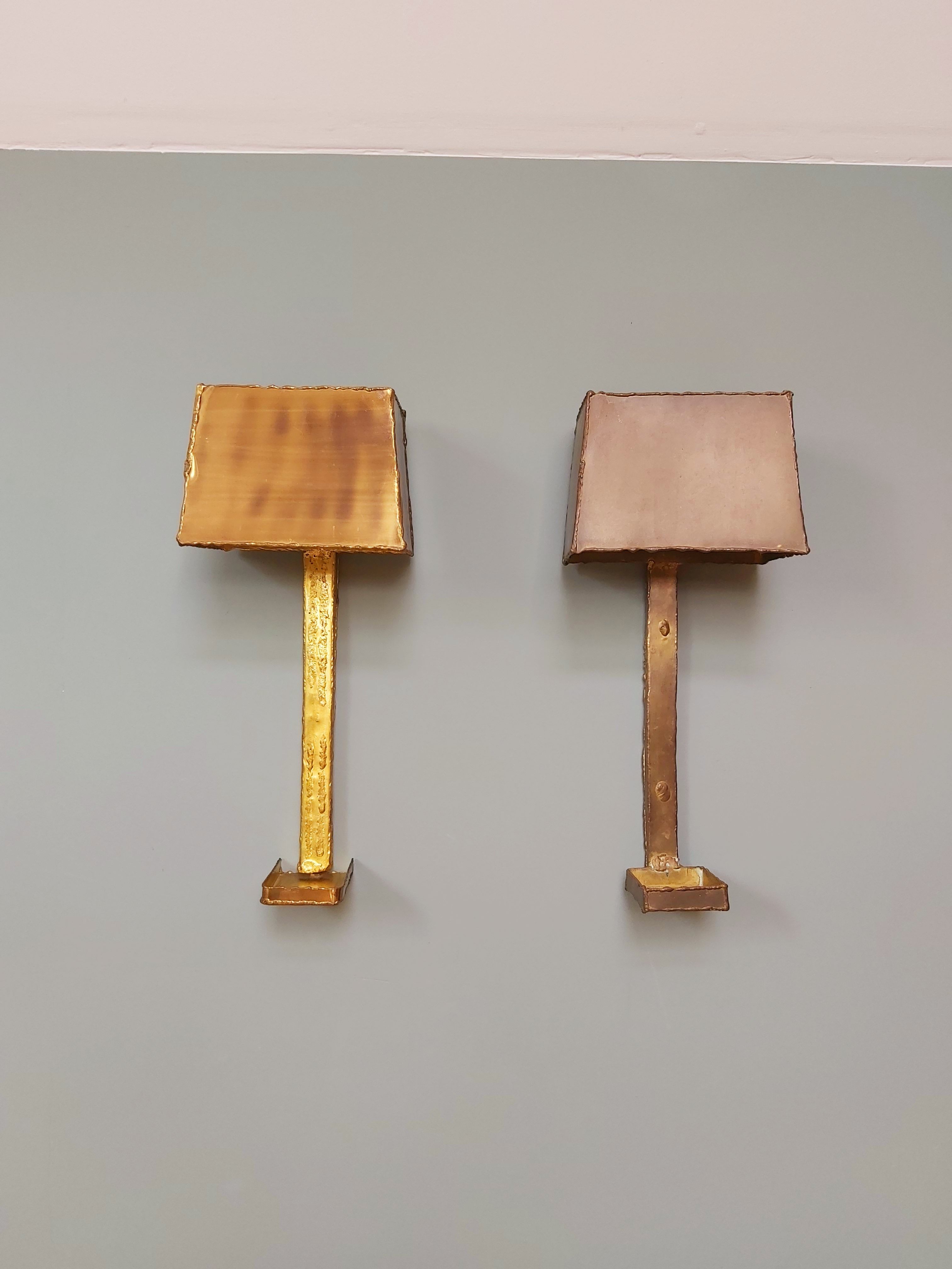 Pair of brass wall lamps, Paul Moerenhout, 70s