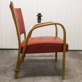 Bow wood armchair by Hugues Steiner 1960 red