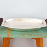 Silver plated metal hollow dish and mahogany handles