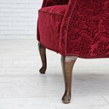 Paire de fauteuils lounge danois, années 1950, tissu rouge en coton/laine.