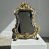 Art Deco style gilded bronze mirror with beveled glass H40cm