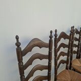 Set of 6 high-backed straw-seated chairs in solid oak from the early 1900s.