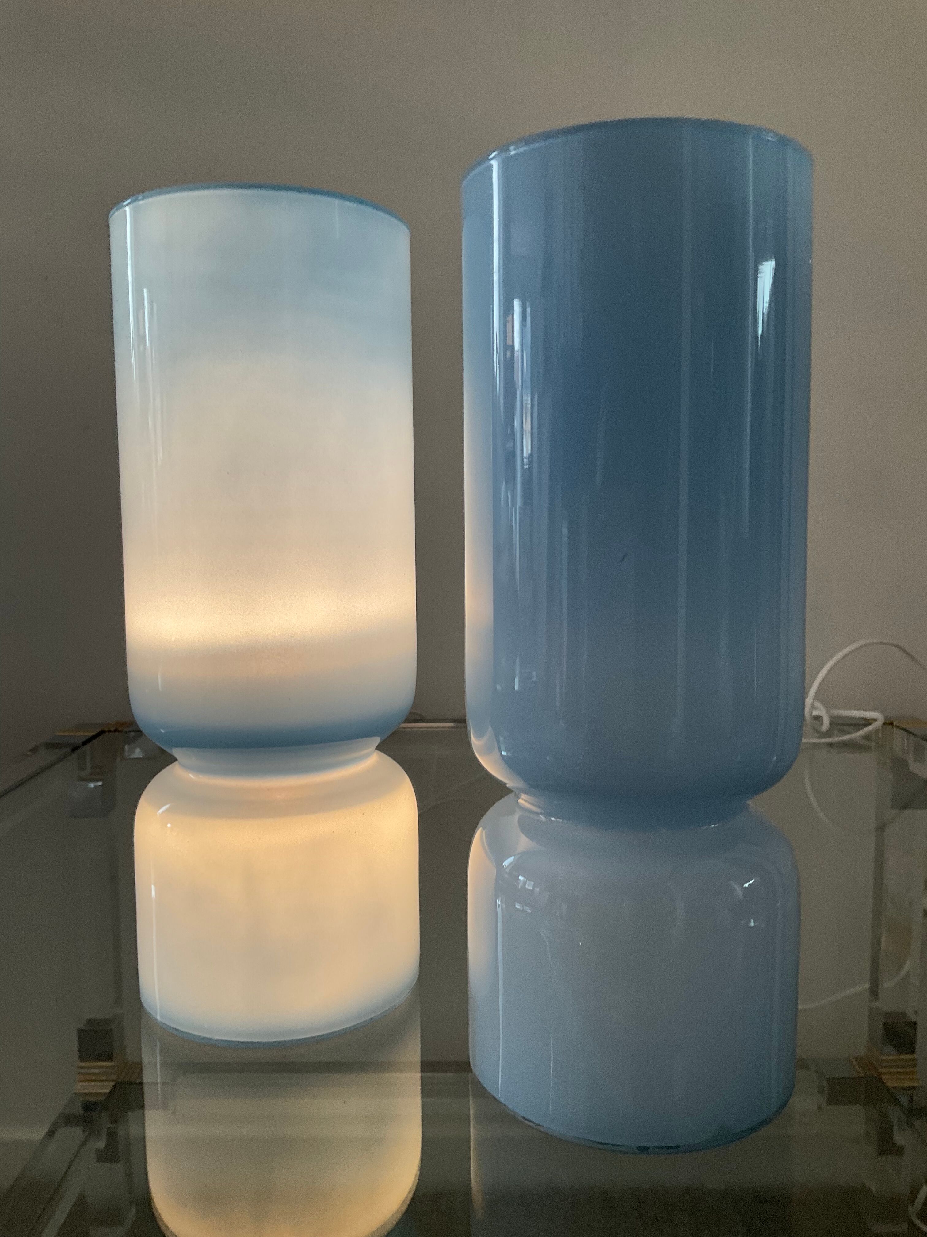 Pair of vintage lamps in blue glass