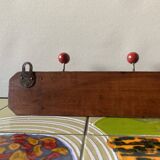 Vintage carved wooden wall coat rack - 4 red balls