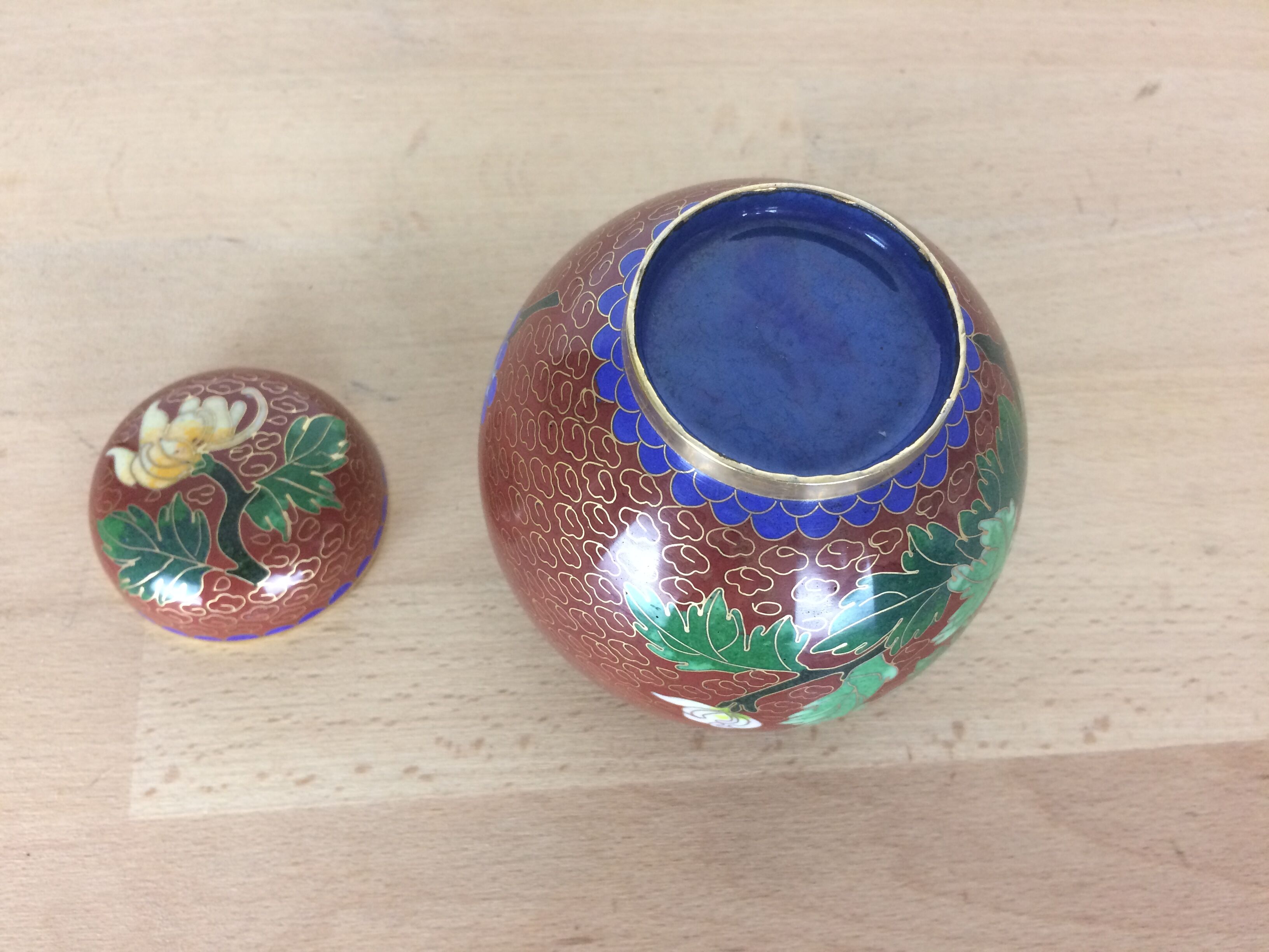 Silonated enamel ginger pot, enamelled brass