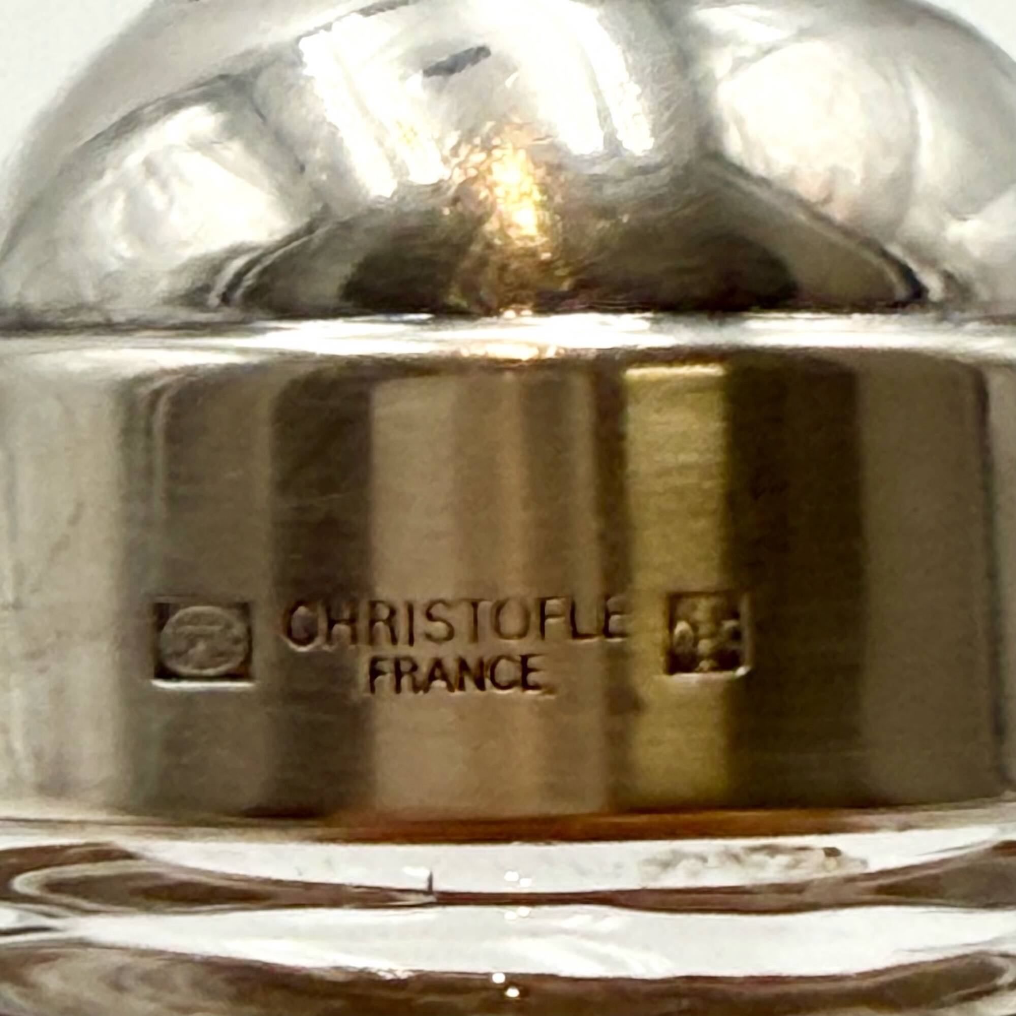 Vintage Christofle Fleuron Condiment Set in Silver Plate and Crystal Glass