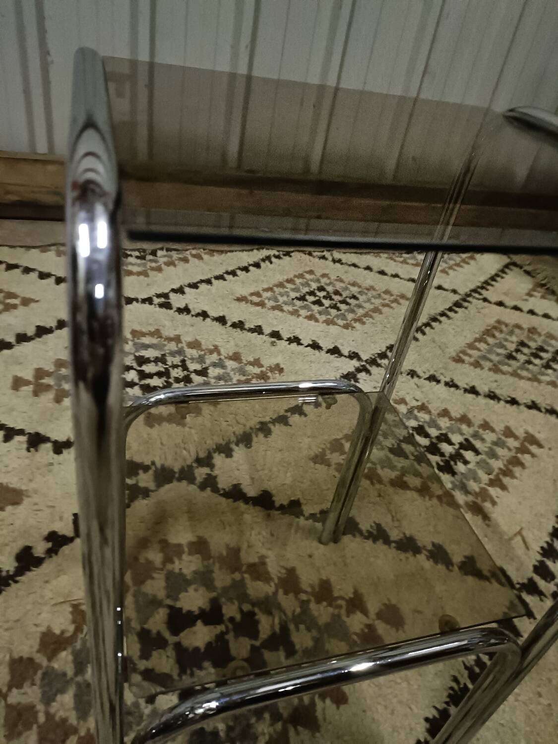 Vintage pedestal table, smoked glasses