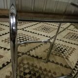 Vintage pedestal table, smoked glasses