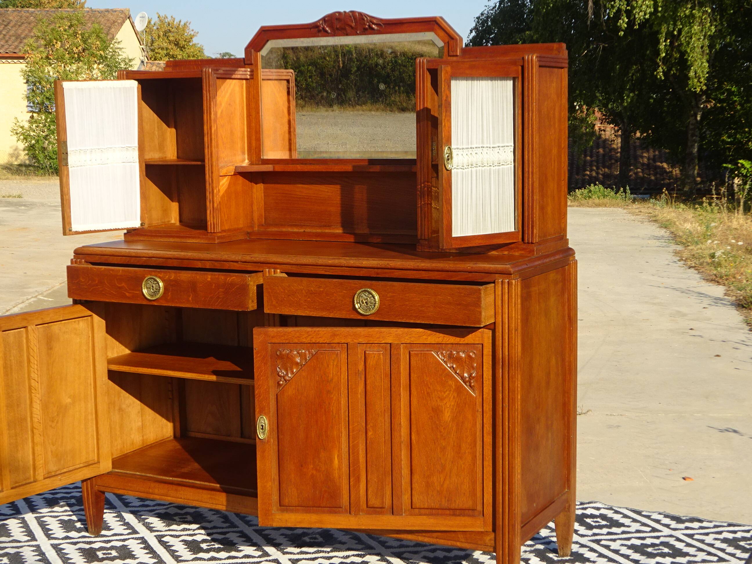 Sideboard with sentry boxes and mirror, Art Deco