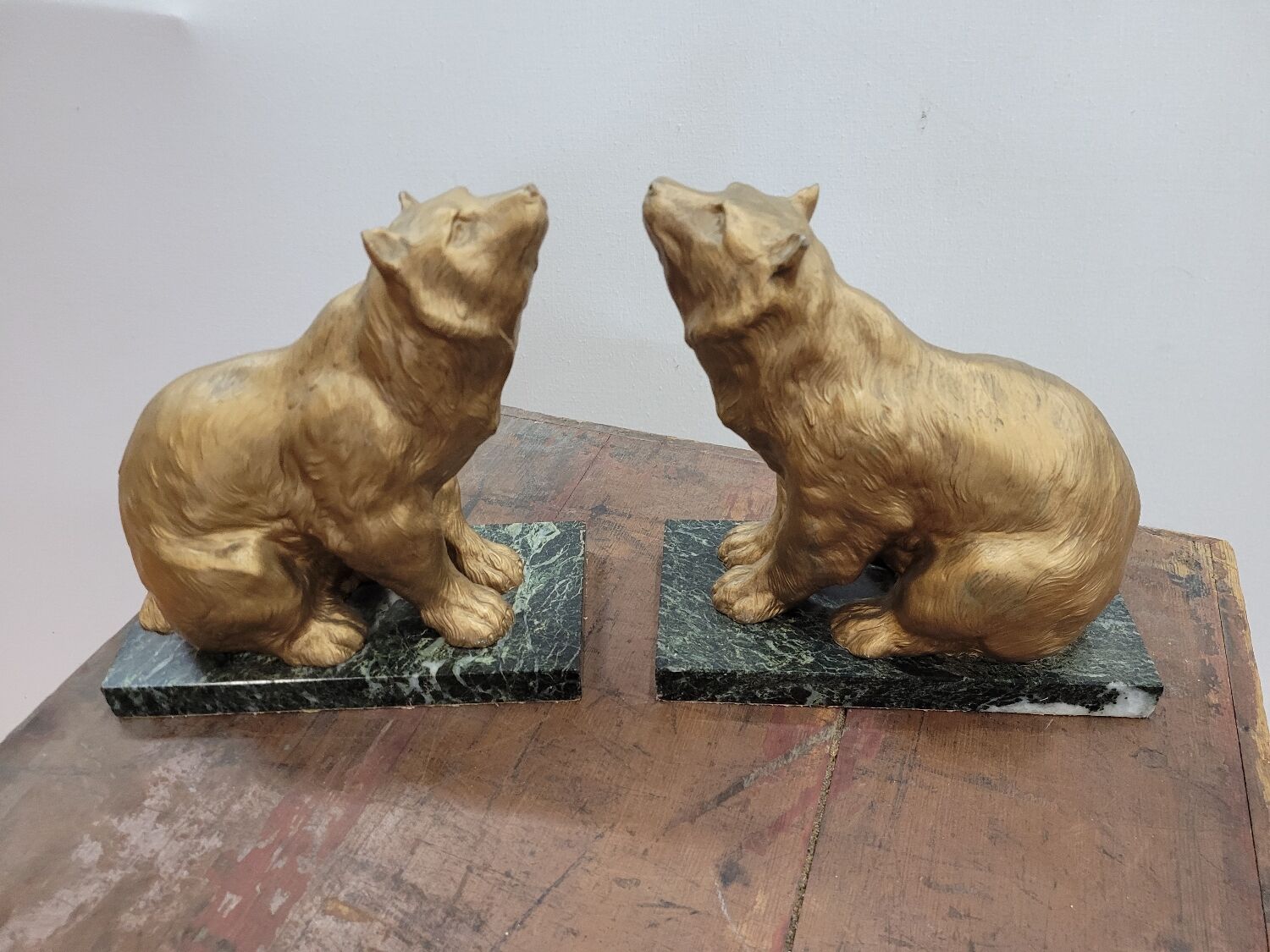 Paire de serre livres ours en régule,  22cms de H