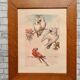 Lithograph birds signed 1996 in beautiful frame in magnifying glass 82xx50