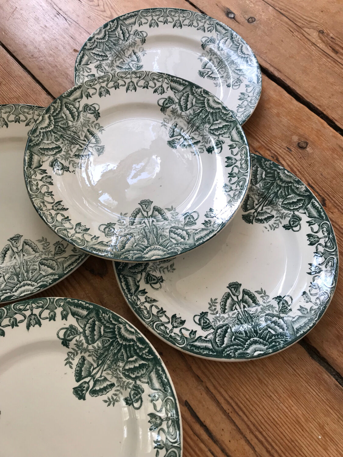 Series of 5 antique flat plates