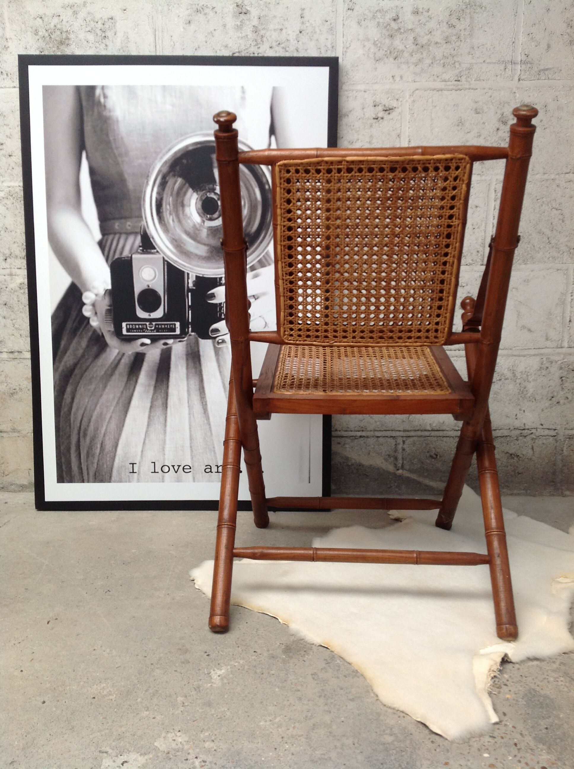 Bamboo folding armchair and caning