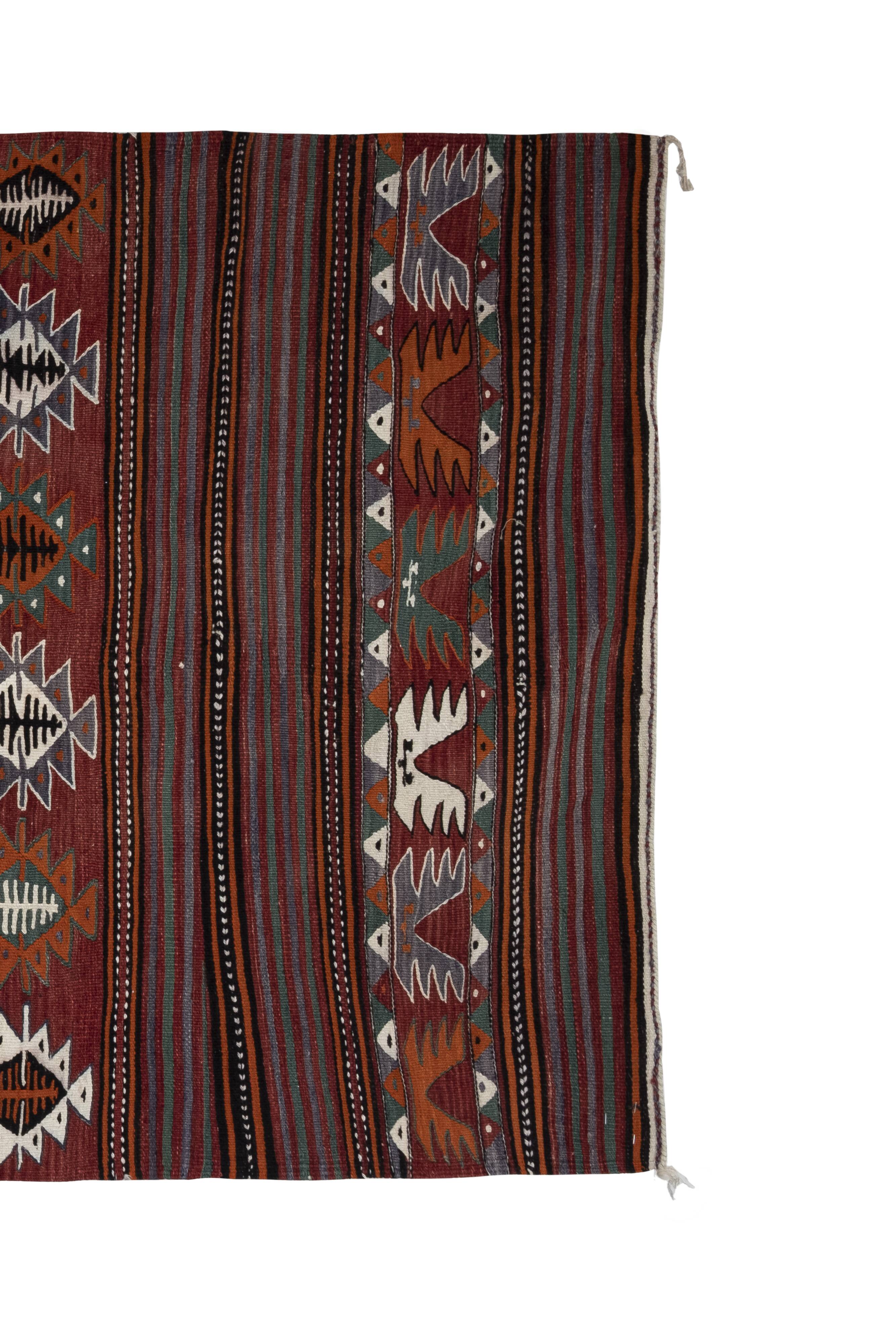 1970s vintage striped turkish oushak kilim runner 4'7" x 9'10"