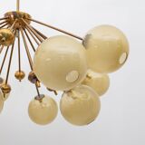Mid-Century Italian Burnished Brass and Murano Glass Large Sputnik Chandeli