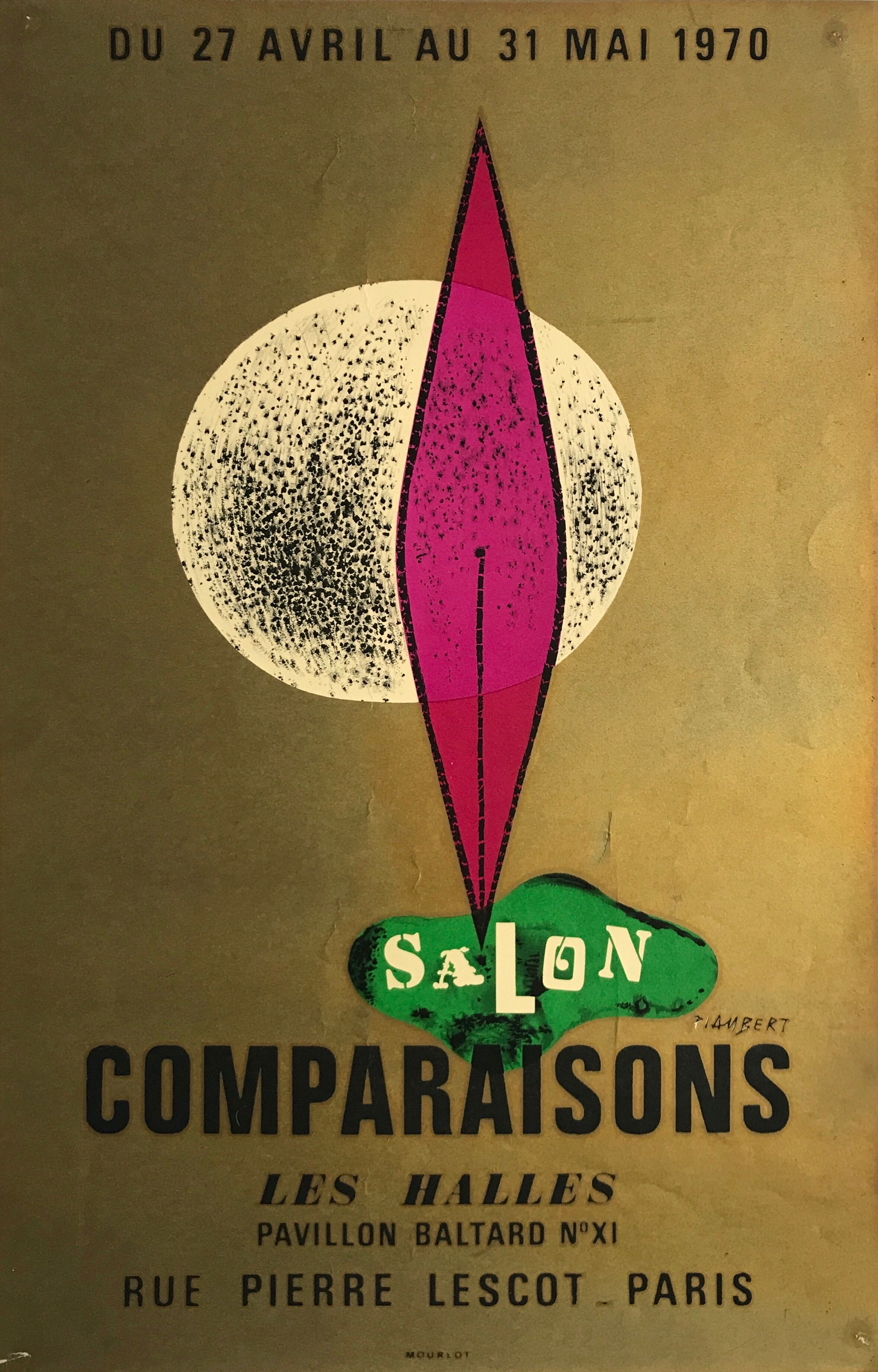 Poster in lithograph by jean piaubert, salon comparaisons, 1970, mourlot imp
