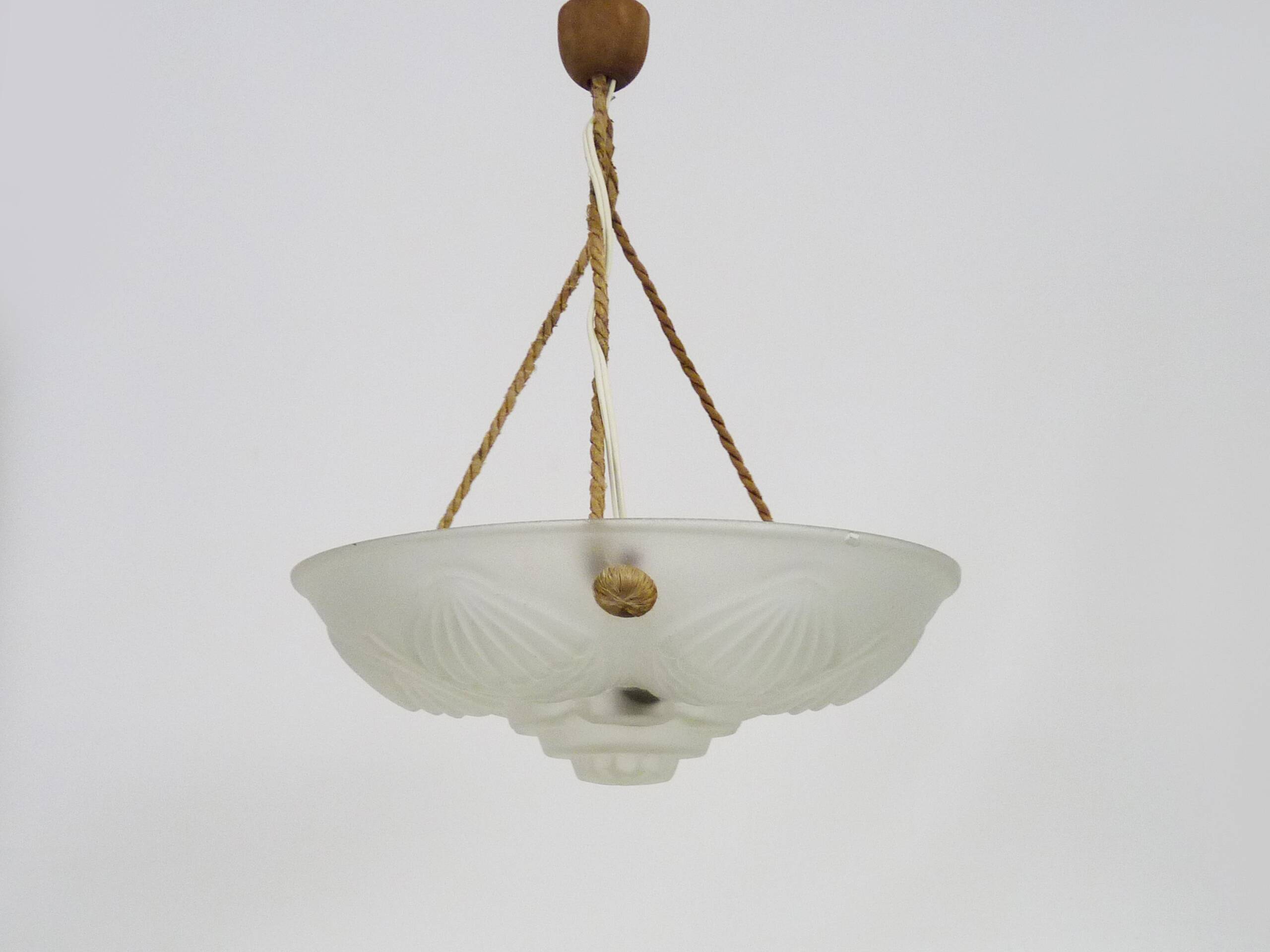 Art Deco washbasin pendant light 1 light in glass with geometric patterns
