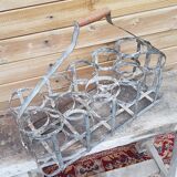 Large old zinc bottle basket
