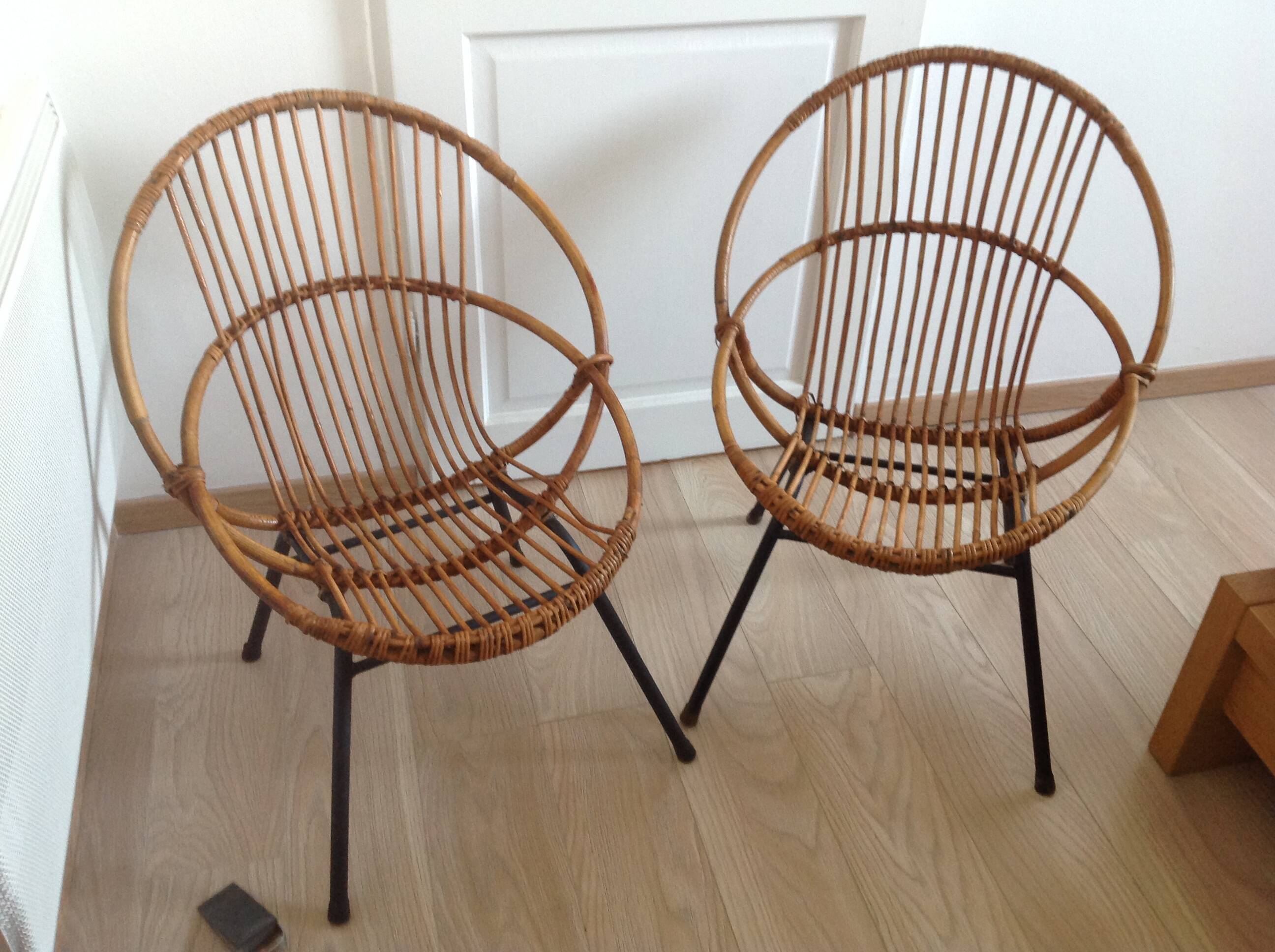 Paire de fauteuils en rotin vintage