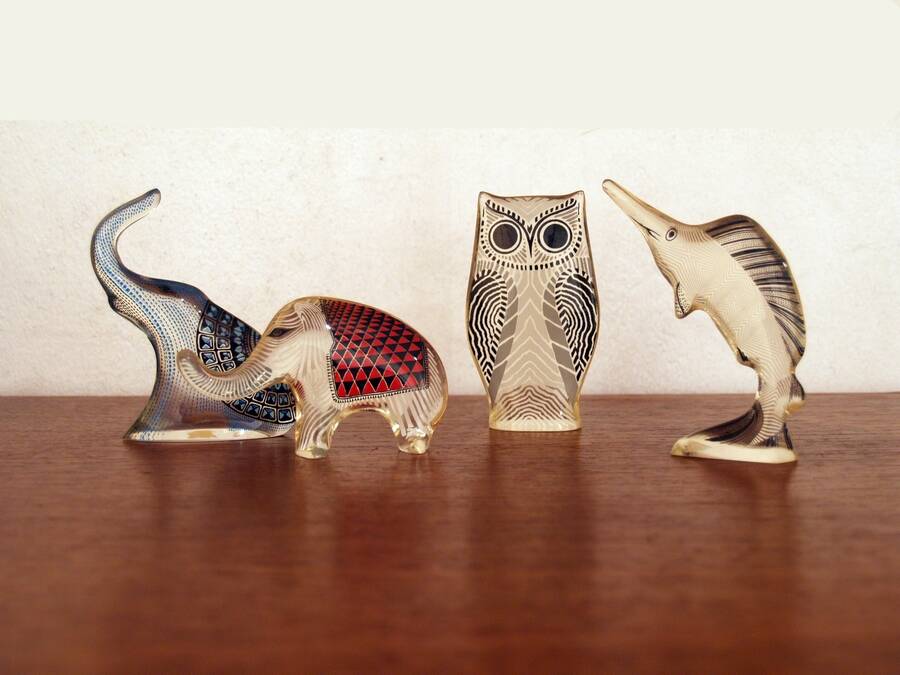 Abraham Palatnik lucite animals elephant swordfish owl