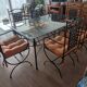 table fer forgé largeur 1m, longueur 1,60m, hauteur 0,76 + 6 fauteuils