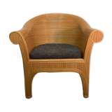 Pencil or split reed rattan arm or club chair, Vivai del Sud, 80s
