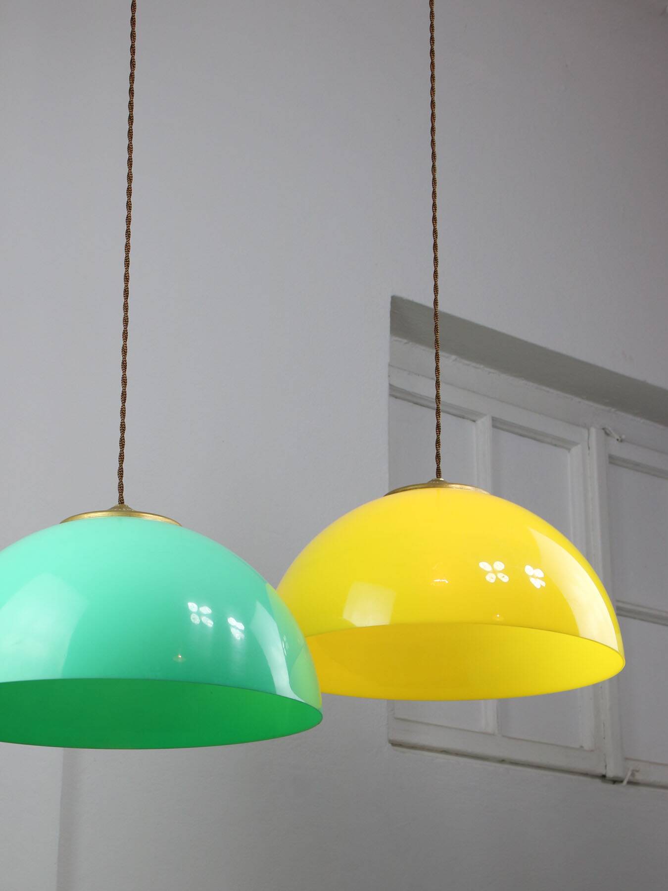 Vintage Italian Brass and Yellow Plexiglas Pendant Lamp