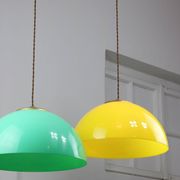 Vintage Italian Brass and Yellow Plexiglas Pendant Lamp
