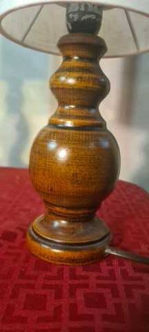 Pair of Scandinavian wooden lamps with linen shades 40x12 electric ok