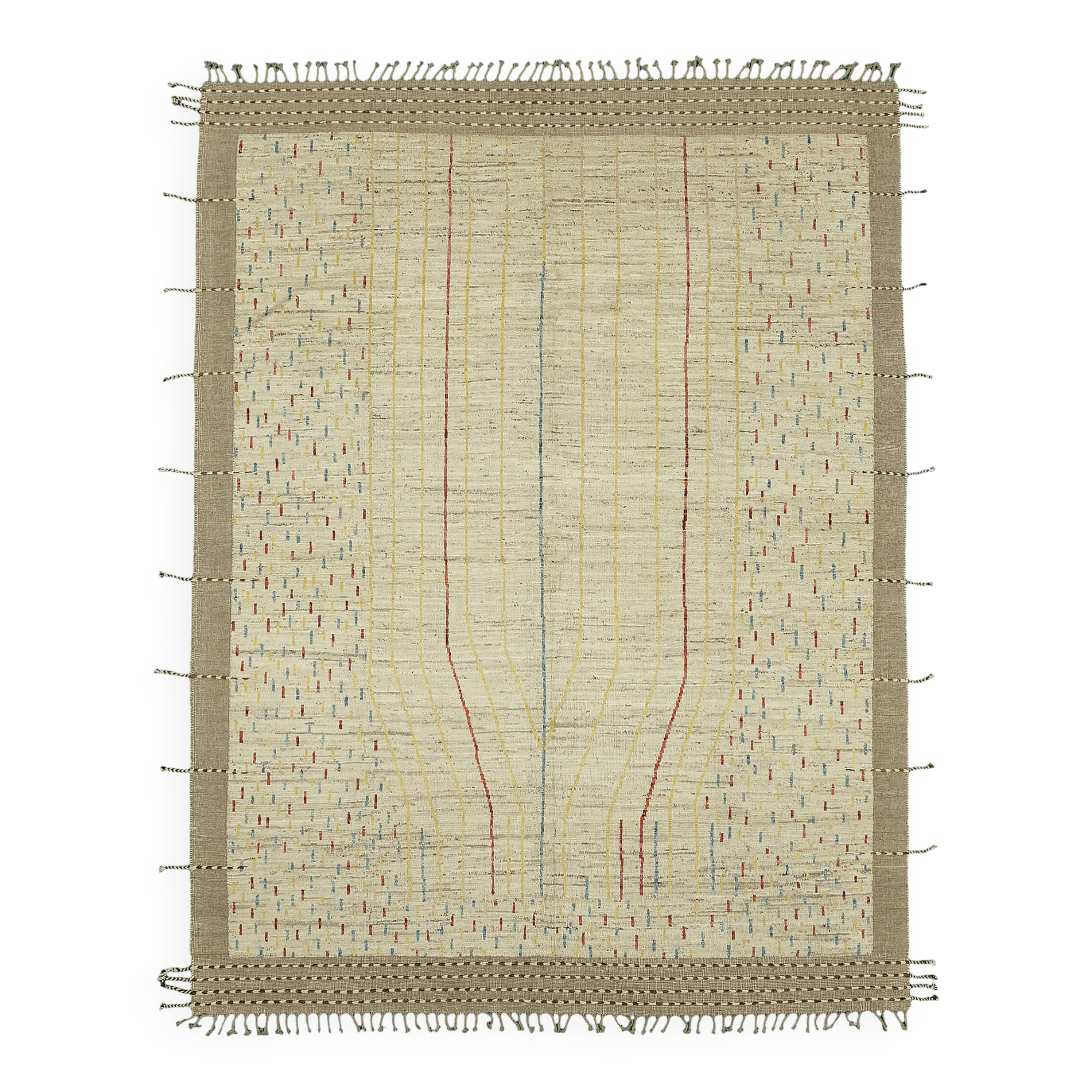 Handwoven Tribal One of a Kind 280 cm x 368 cm Beige Wool Carpet