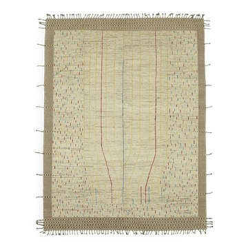 Handwoven Tribal One of a Kind 280 cm x 368 cm Beige Wool Carpet