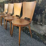 Suite of 4 vintage chairs Baumann model "Dove" 50s