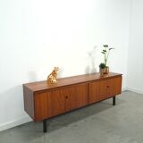Long dark walnut veneer sideboard, vintage TV cabinet