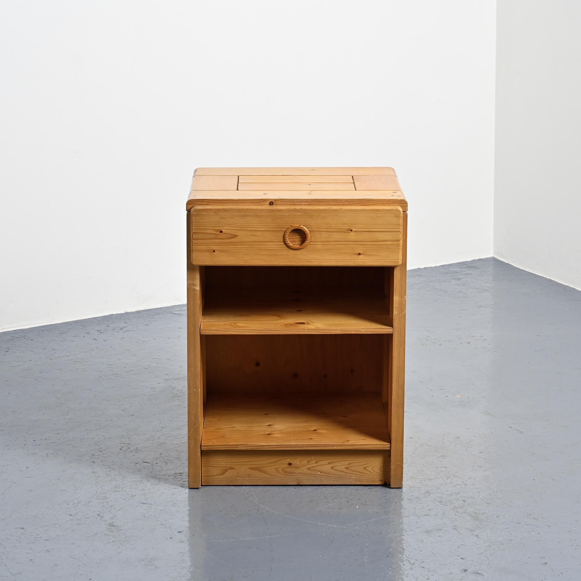 Nightstand made of solid pine, circa 1975.