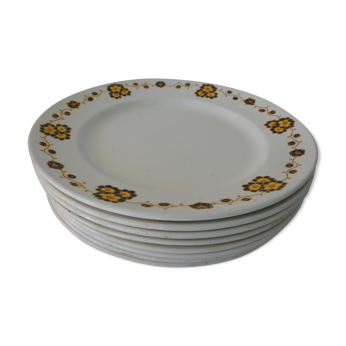 Set of 8 flat plates in Boch earthenware