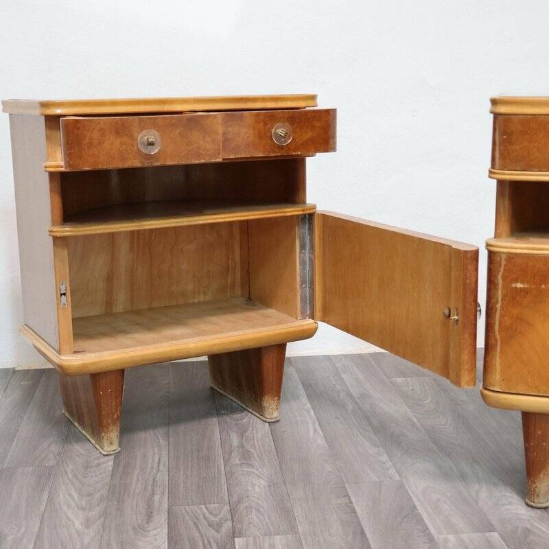 Art Deco Wooden Nightstands, 1940s, Set of 2