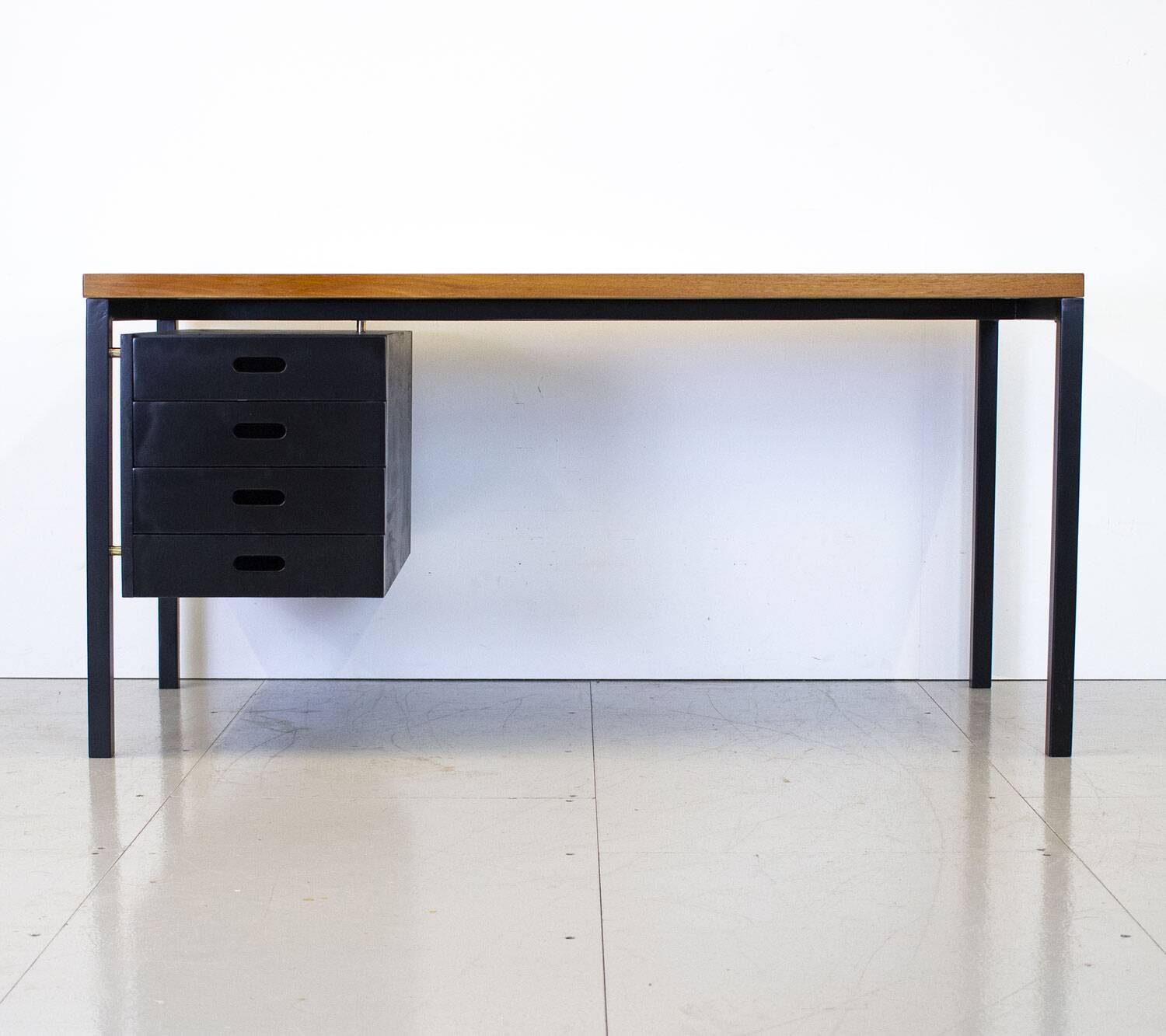 Bureau hollandais en teck et acier noir des années 1960