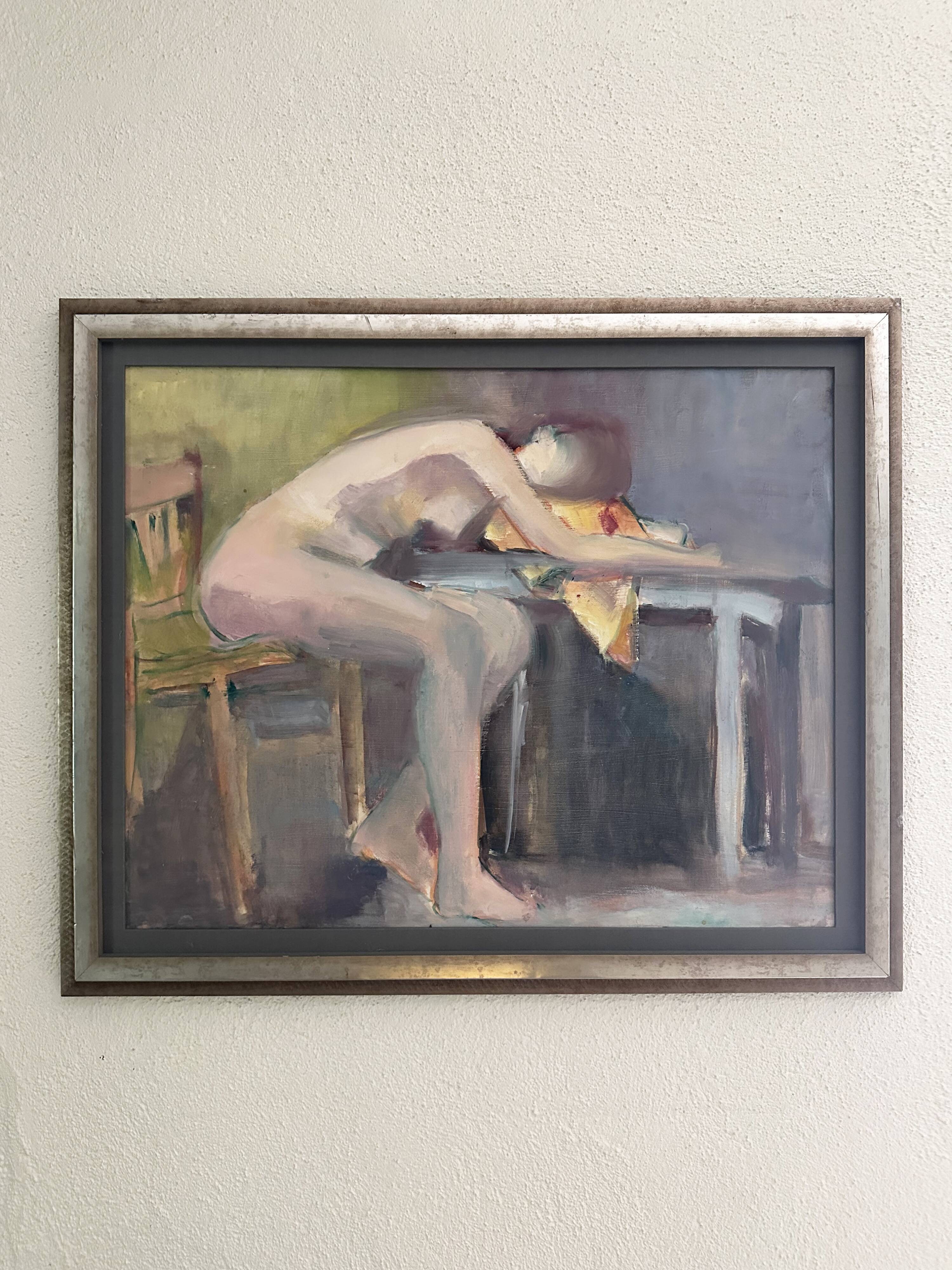 Original French figurative painting from the 70s signed Marais