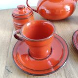 Red ceramic tea service