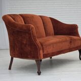 1950s, Danish 2-seater sofa, furniture velour, oak wood legs.