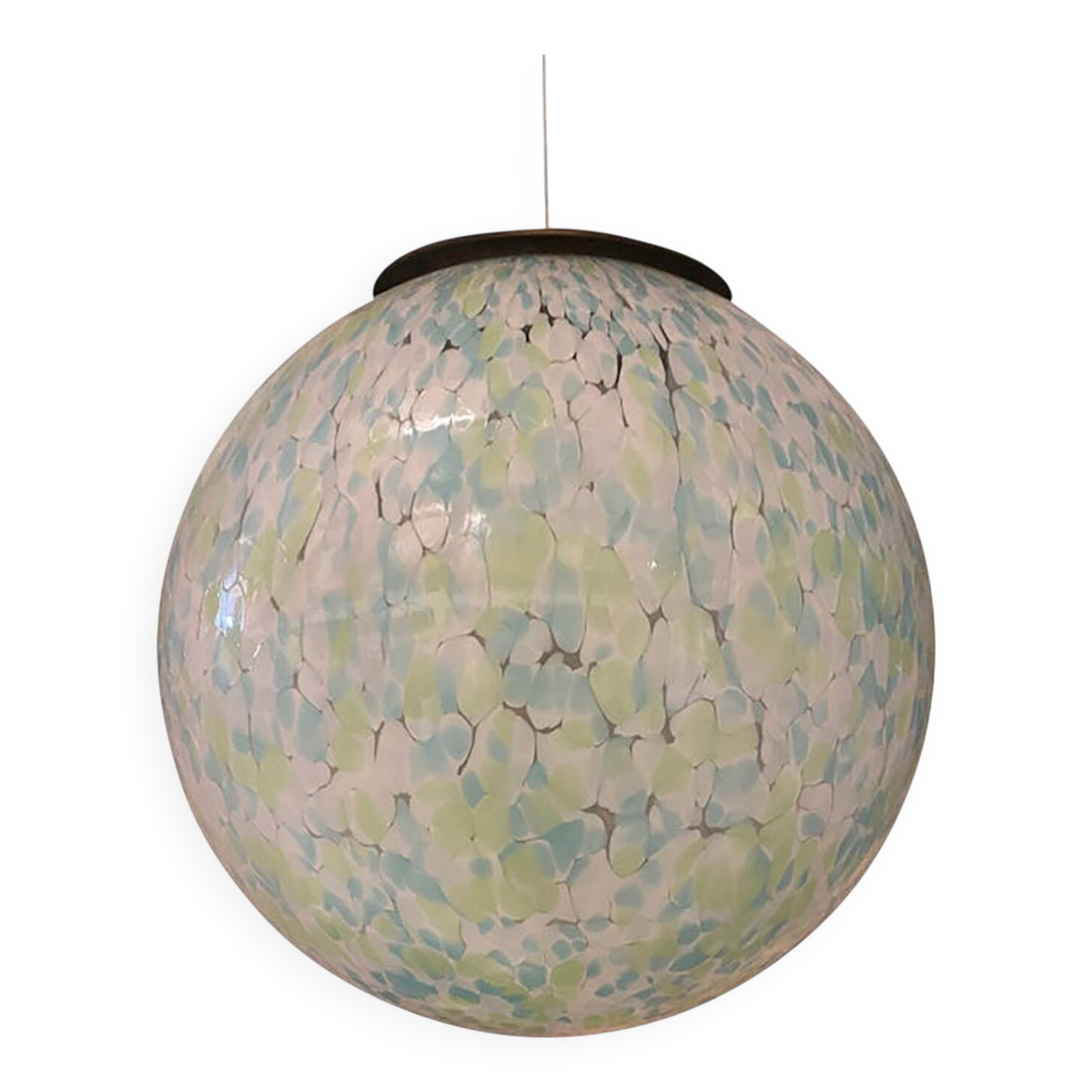 Contemporary Light Green Light Blue and White Swirling Sphere Pendant in Mu