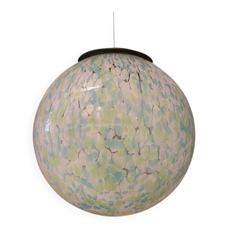 Contemporary Light Green Light Blue and White Swirling Sphere Pendant in Mu