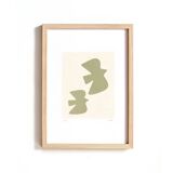 Painting on paper - Birds - sage green - signed Eawy