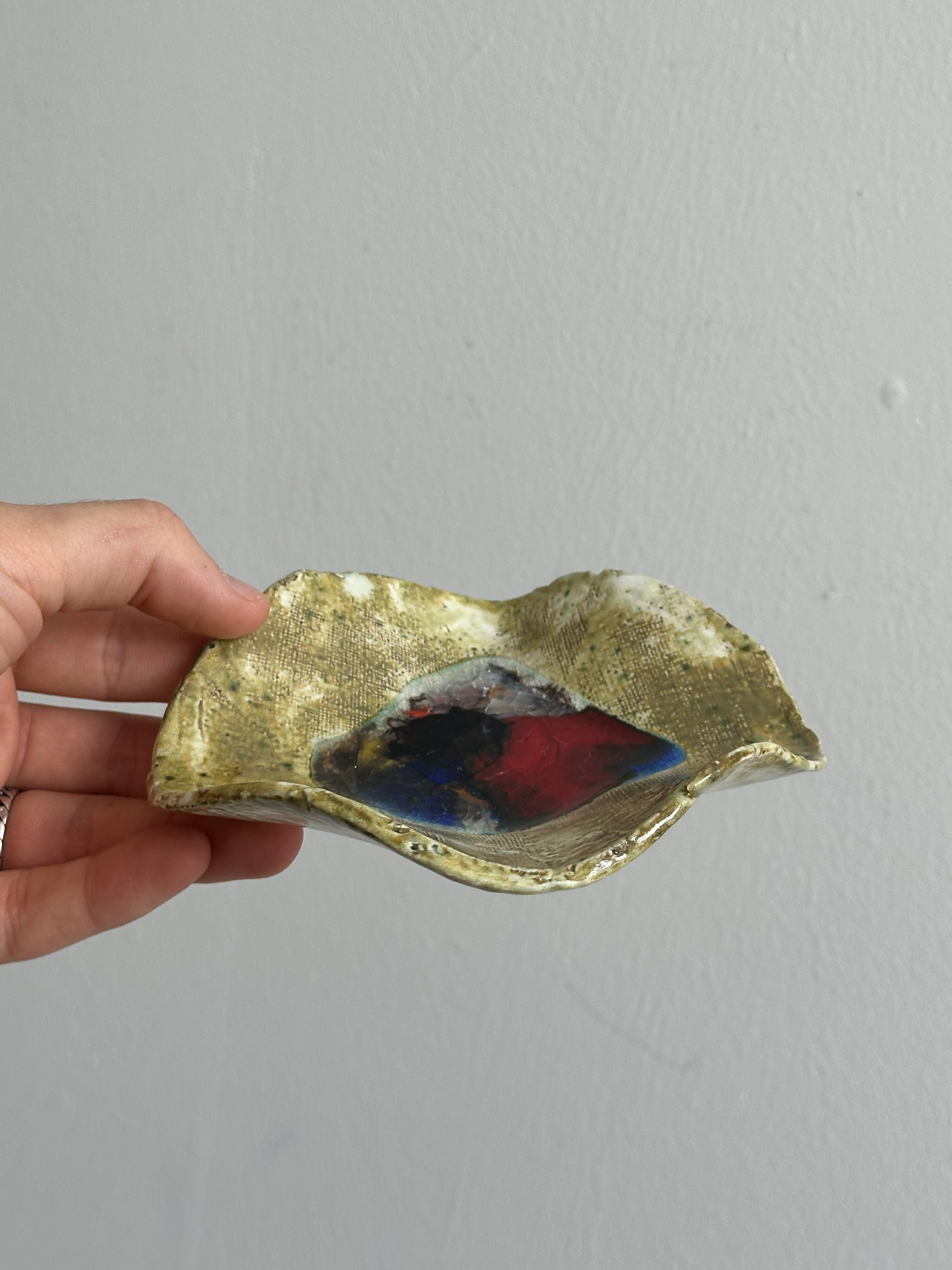 Handmade colorful ceramic pocket emptier, decorative object