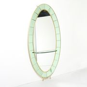 Large Italian mirror oval brass crystal green crystal of Cristal Arte 1950s 110x219cm