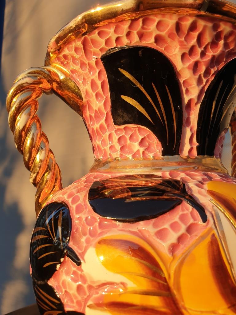 Vase Vallauris 1950 rose noir et jaune
