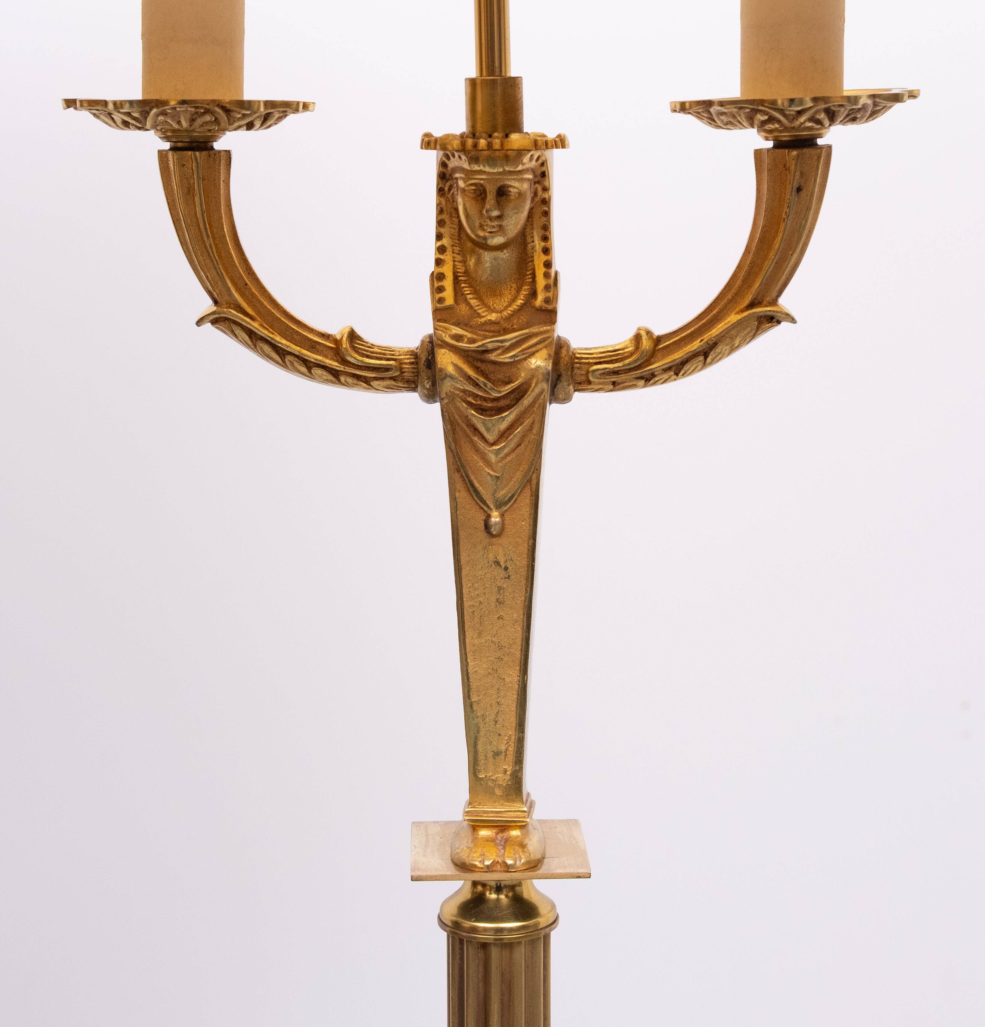 Lampadaire Empire en bronze doré, France, années 1950